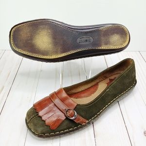 Born | Green Suede & Leather Slip On Moccasin Flat